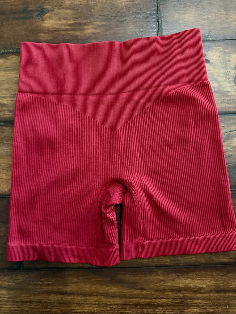 Like New Ribbed Red Athletic Crop Top & High-Waist Bike Shorts Set - Picture 7 of 7